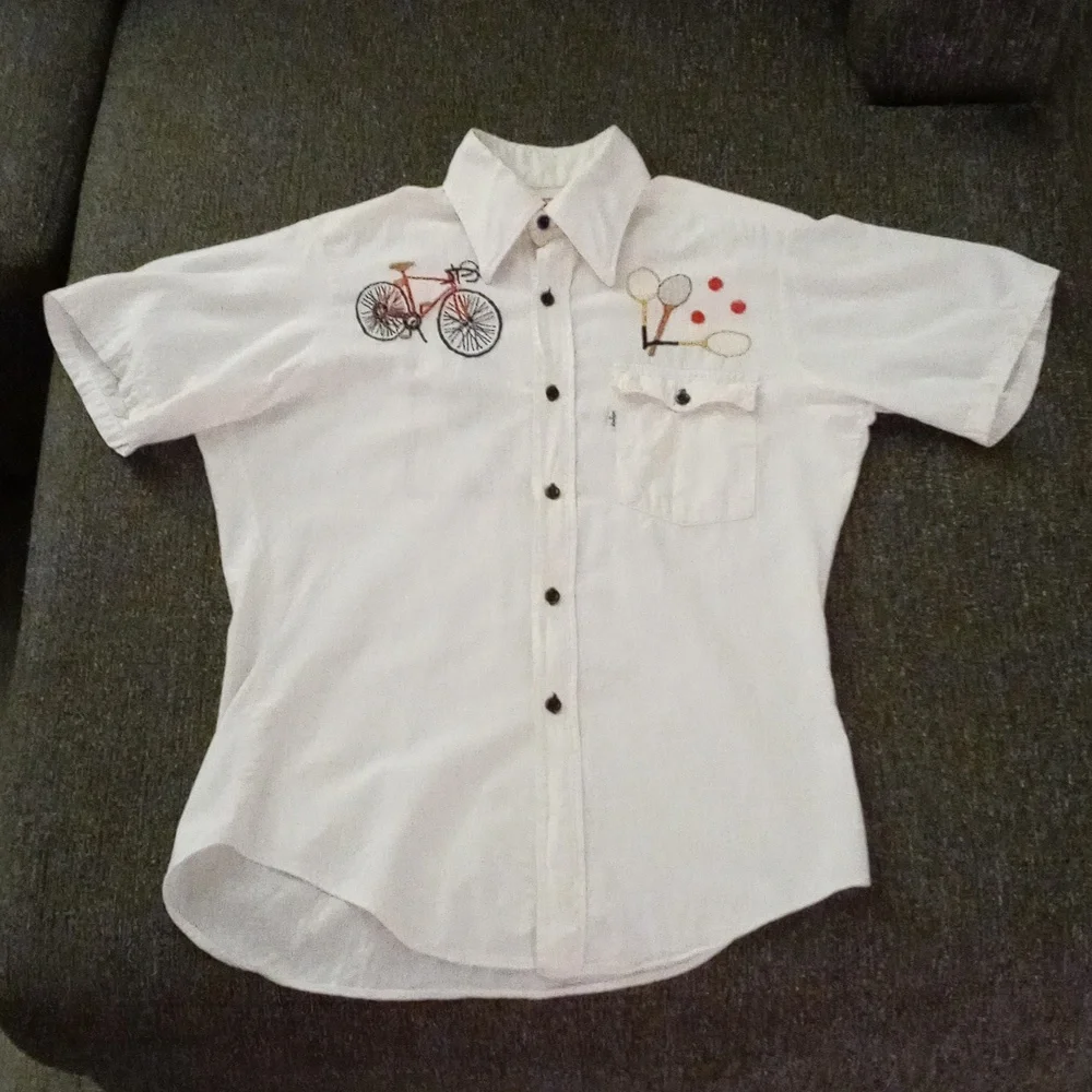 🚲1970s RARE/VTG Levi's White Tab🚲 - Cream/White Embroidered S/S Button Down